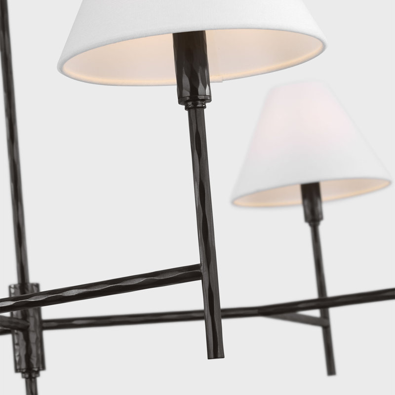 Chapman & Myers Ridgewood 6 Light Dining Room Chandelier With White Linen Shade, Aged Iron, 27.375" H x 48" W x 48" D