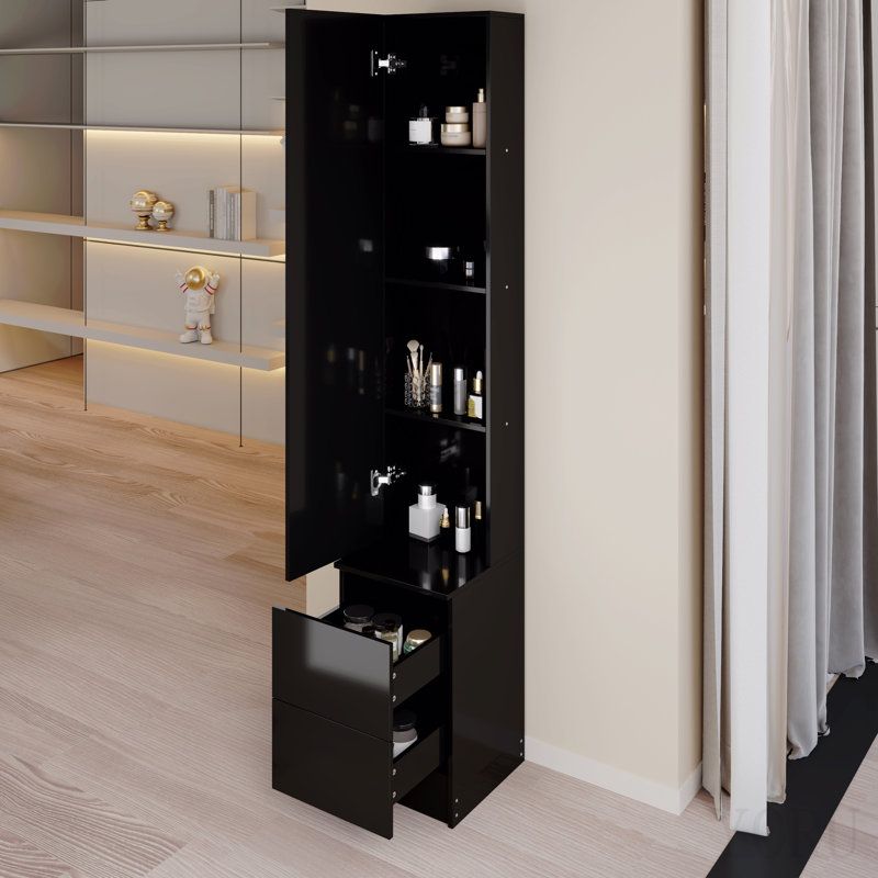 Length 11.8" X Width 15.7" X Height 63" Led Dressing Mirror Cabinet, Cosmetic Organizer Cabinet, Jewelry Cabinet, 3 Colors, Adjustable Brightness, Extra Large Mirror, Multi Layer High Capacity Storage