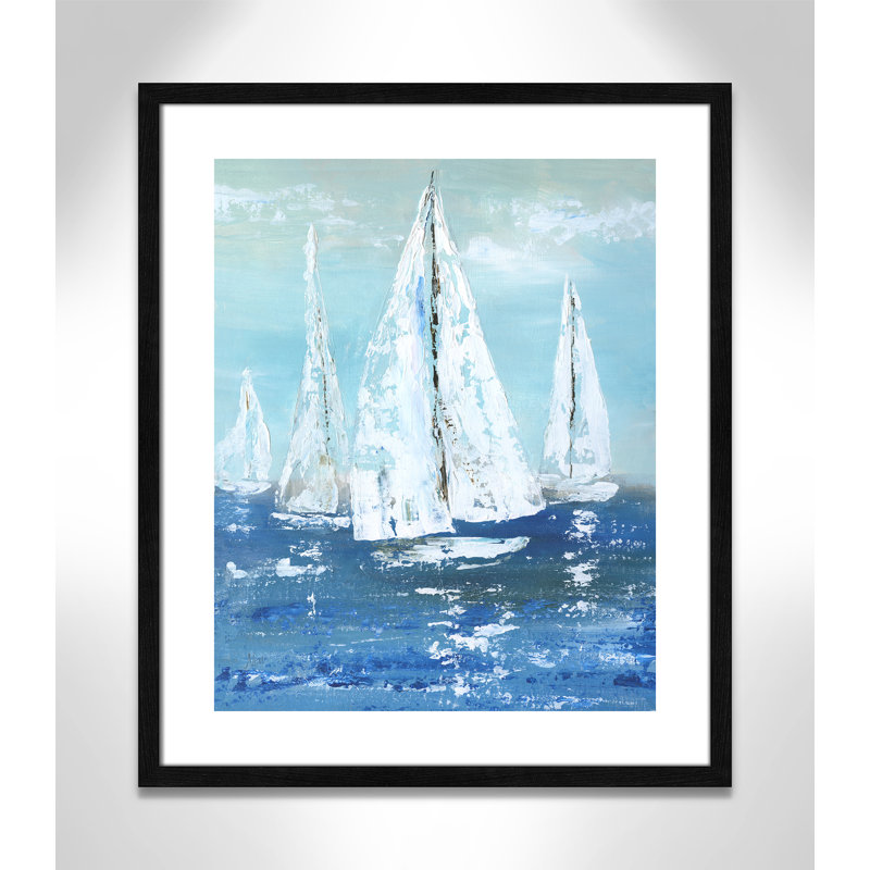 Voiles blanches - reproduction d'art, Papier avec cadre en bois noir, H 25,5 po x l 21,5 po x P 0,75 po