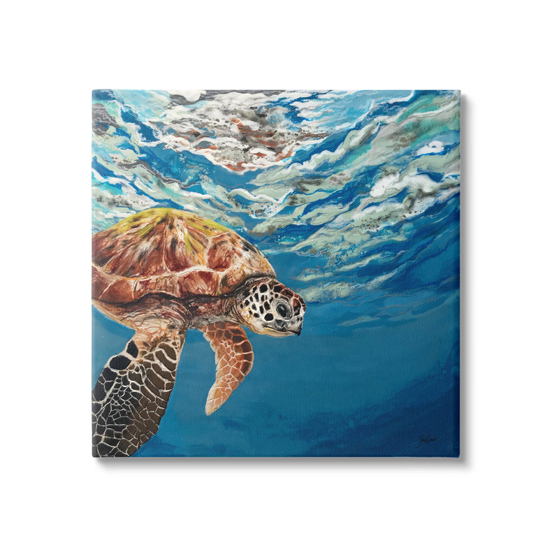 Tortue de mer nageant à la surface des vagues de l'océan par Stacy Gresell - peinture sur toile tendue