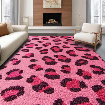 Ultra Soft Area Rug, Non Slip, Stain Resistant, Washable Area Rugs for Living Room, Bedroom, Soft Washable Animal Print Carpet for Bedroom(Pink)