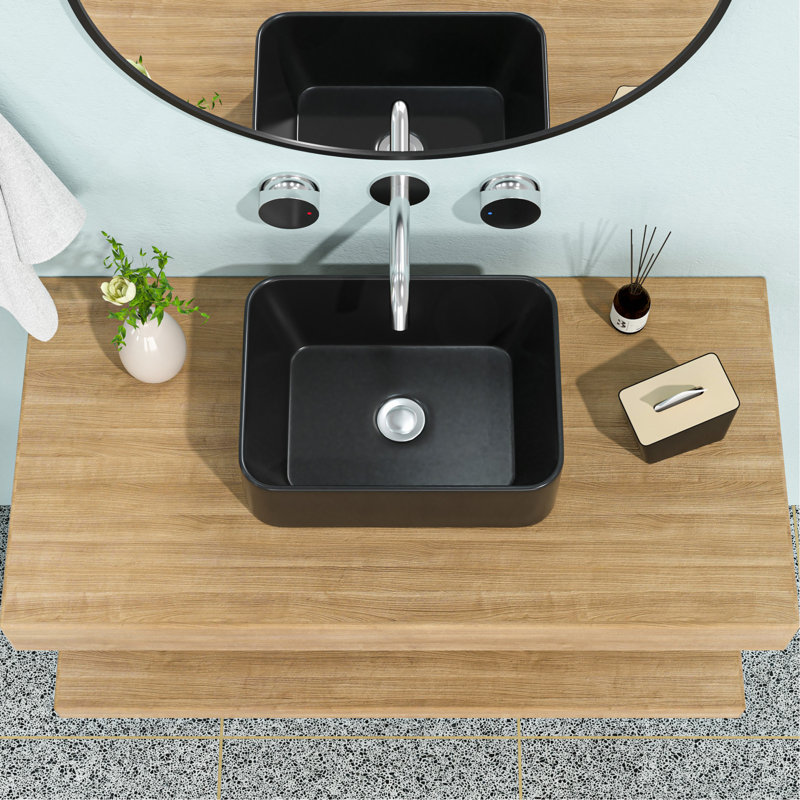16"x12" Black Ceramic Rectangular Bathroom Sink
