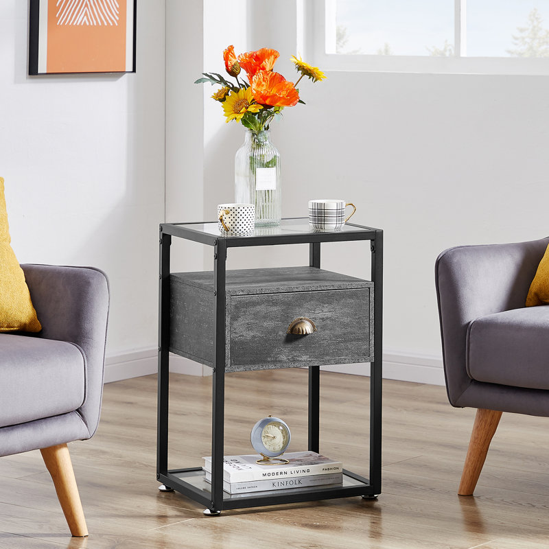 Audrinah 15.7'' W Metal Nightstand, Charcoal Gray