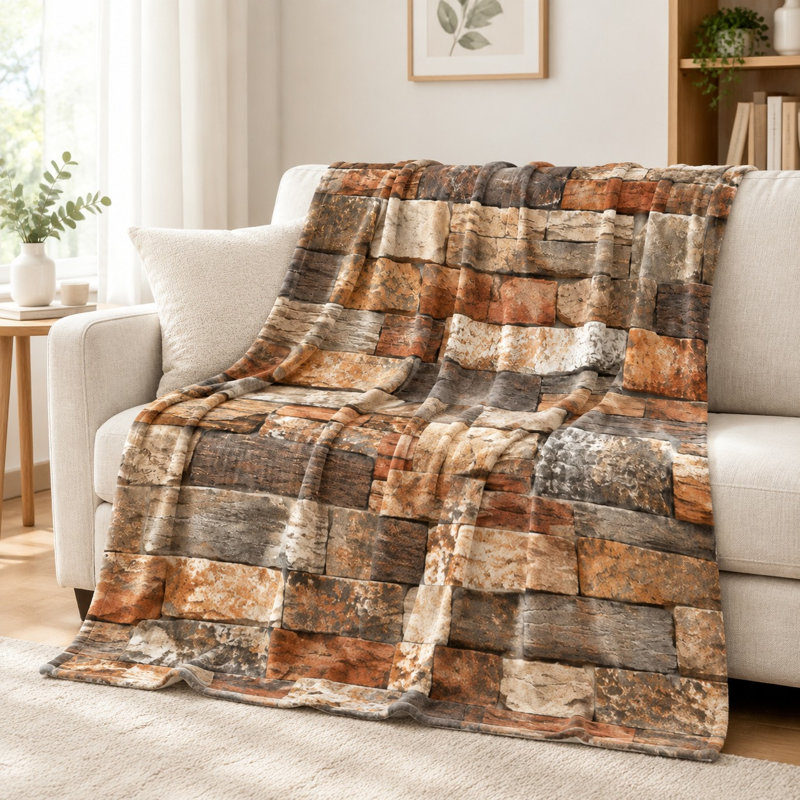Plaid rustique à motif brique - Confortable, chaud, léger, respirant, toutes saisons, doux pour la peau, lavable à la machine, décoratif, pour canapé, fauteuil, salon et chambre