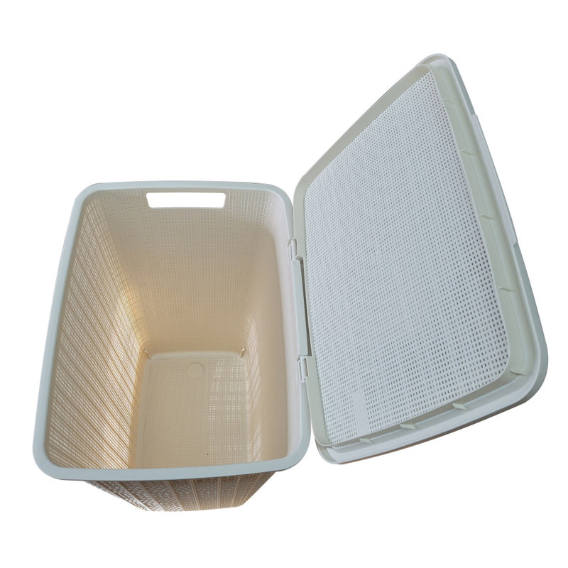 Plastic Laundry Hamper with Handles, Beige