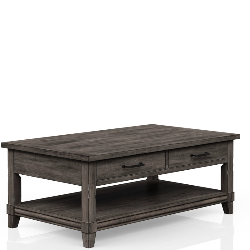Table de cocktail à plateau relevable gris rustique avec tablette de rangement en bois massif et tablette, gris, 48,65 po Long