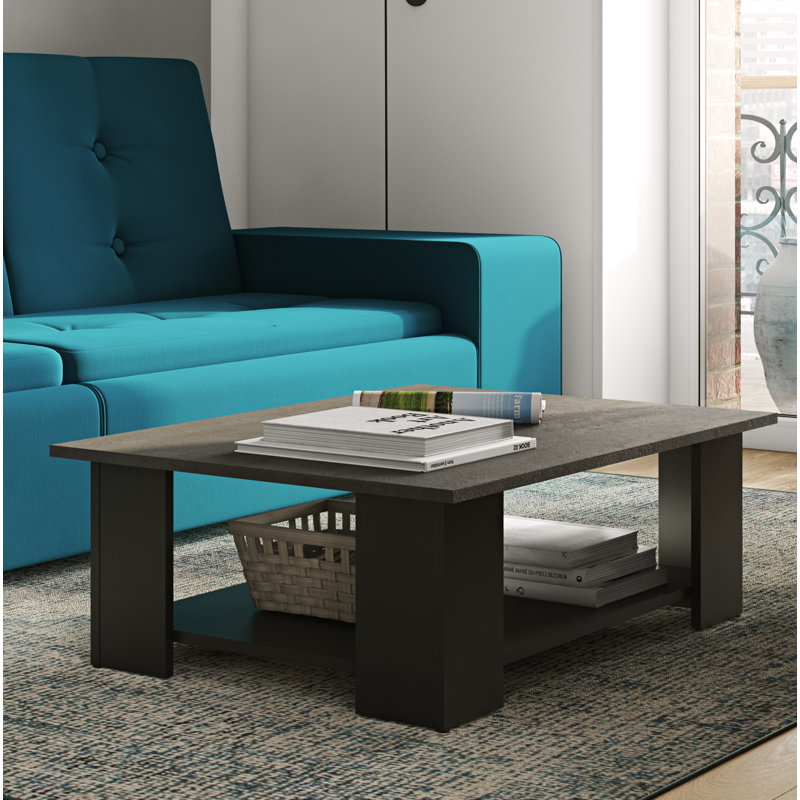 Electa Four Leg Coffee Table with Storage, 31cm H x 67cm L x 67cm W, Black, Concrete Look