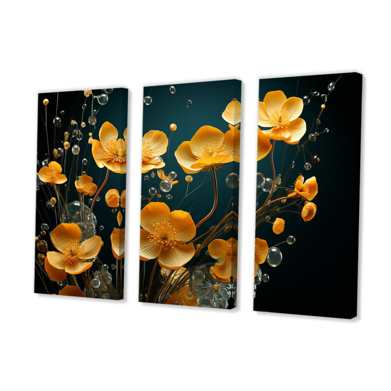 «Buttercups Collage Of Nature» - ensemble d'art mural sur toile Buttercups, H 32 po x l 48 po x P 1 po