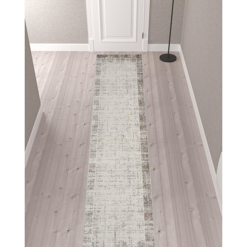Tapis gris / ivoire Adriao, Tapis de couloir 2 pi 2 po x 12 pi