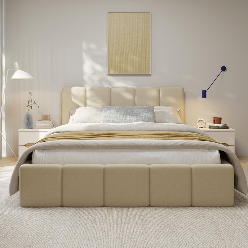 Taniaya Upholstered Bed, Double (4'6), Beige