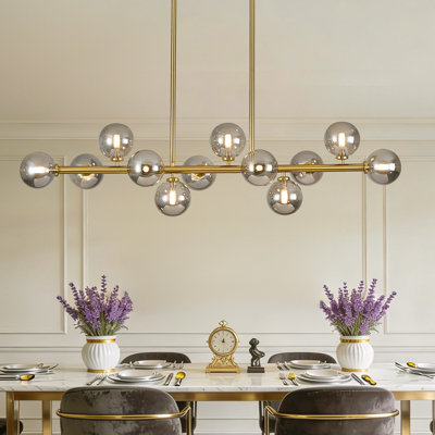 12 - Light Dimmable Bubble Glass Sputnik Modern Linear Chandelier