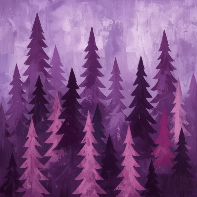 Gray Pine Tree Forest Blankets, 50in W x 60in H, Dark Purple Medium Pink