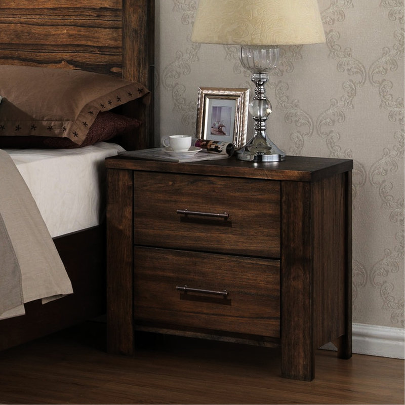 Table de chevet 2 tiroirs en bois au fini chêne pour compléter l'apparence de la chambre à coucher avec tiroirs, Charisma
