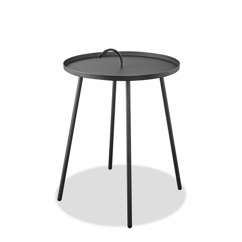 Black Round Metal Side Table with Handle