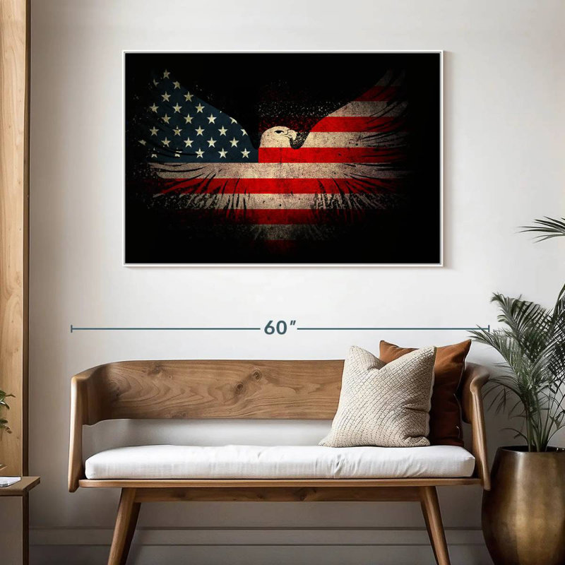Aigle américain et drapeau, Cadre flottant blanc, 46 po x 31 po