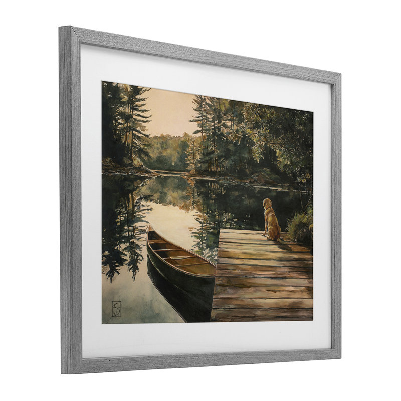 «Lake Life at Sunset», reproduction d'art sous verre, design par Sara Culpepper, H 13 po x l 16 po, Cadre de ferme gris