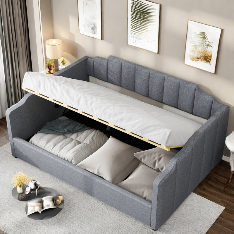 Lit de jour rembourré Charnley, Gris, Complet/Double