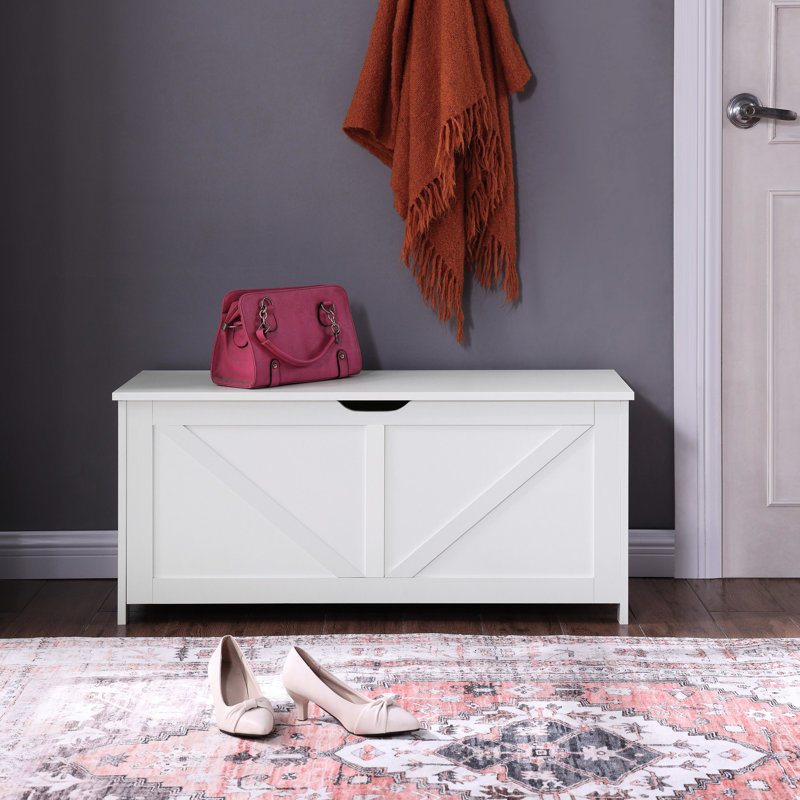 Coffre de rangement, banc de rangement, organisateur de coffre à jouets rétro, banc de rangement d'entrée avec 2 charnières, assemblage facile, blanc
