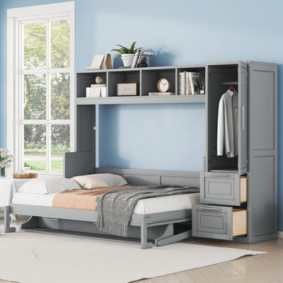 Ajae Murphy Bed with Storage Bookcase, Drawers and Wardrobe