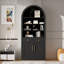 Bibliothèque arquée de 71 po avec armoire de rangement et tablettes réglables, bibliothèque autoportante noire moderne pour le bureau à domicile