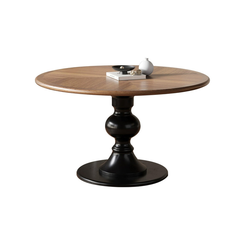 Table de salle à manger ronde en bois massif noyer et noir, H 29,53 po x L 43,31 po x l 43,31 po