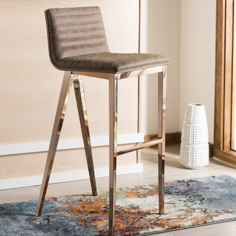 Saddle Upholstered Counter Stool with Metal Frame, Brown