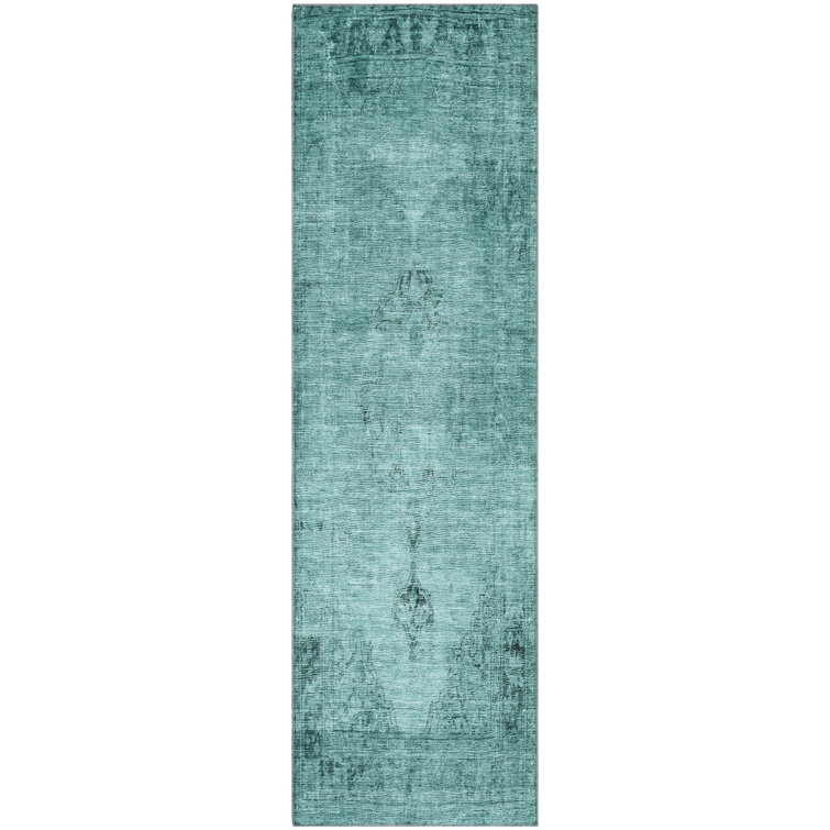Premium Machine Washable Kiyondrea Teal Rug