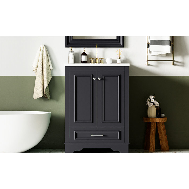 Meuble-lavabo en céramique de 61 cm avec bibliothèque - Meuble-lavabo moderne avec rangement fonctionnel, lavabo design, tiroirs spacieux et poignées élégantes