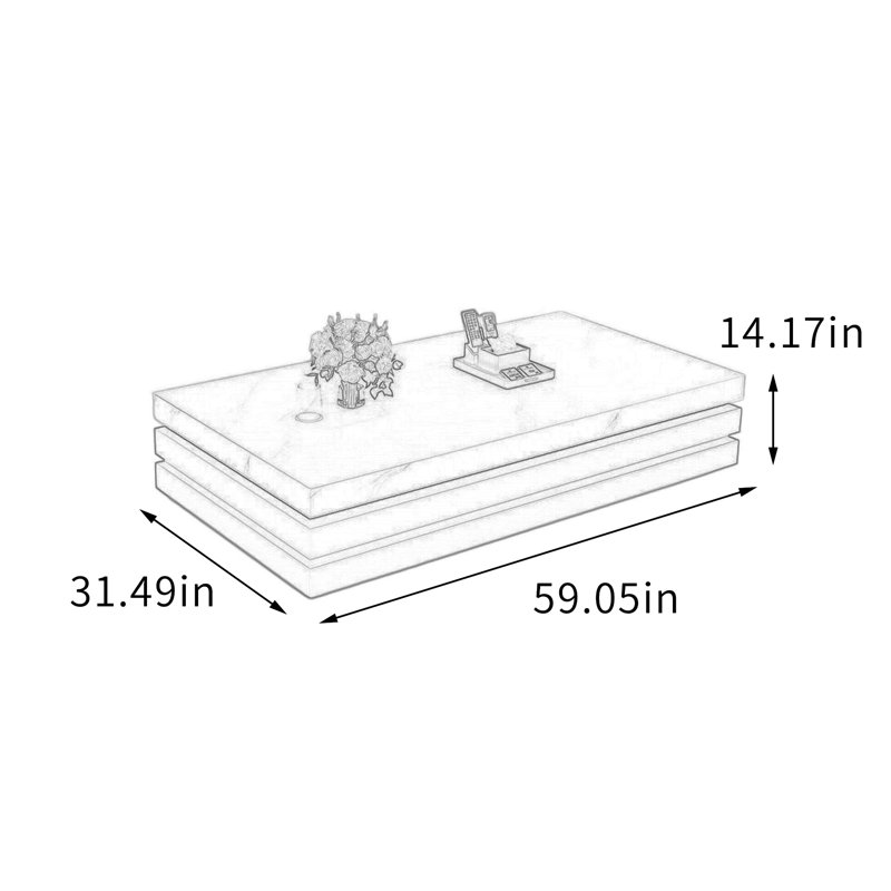 Table basse rectangulaire en ardoise, 14.17" H x 59.05" L x 31.49" W, Blanc / gris clair