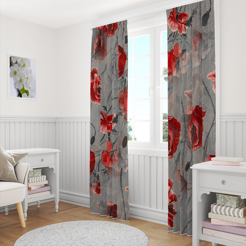 Panneau de rideau floral semi-transparent, L 20 po x L 61 po