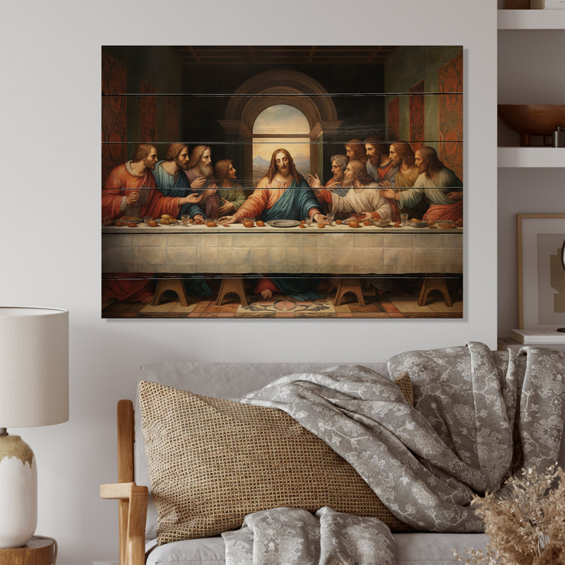 Chef-d'œuvre, le dernier souper d'aujourd'hui sur bois, H 10 po x l 20 po x P 0,78 po