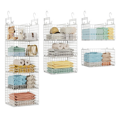 Organisateur de garde-robe à 5 niveaux avec séparateurs réglables et grand panier de rangement, étagère de rangement robuste pour vêtements
