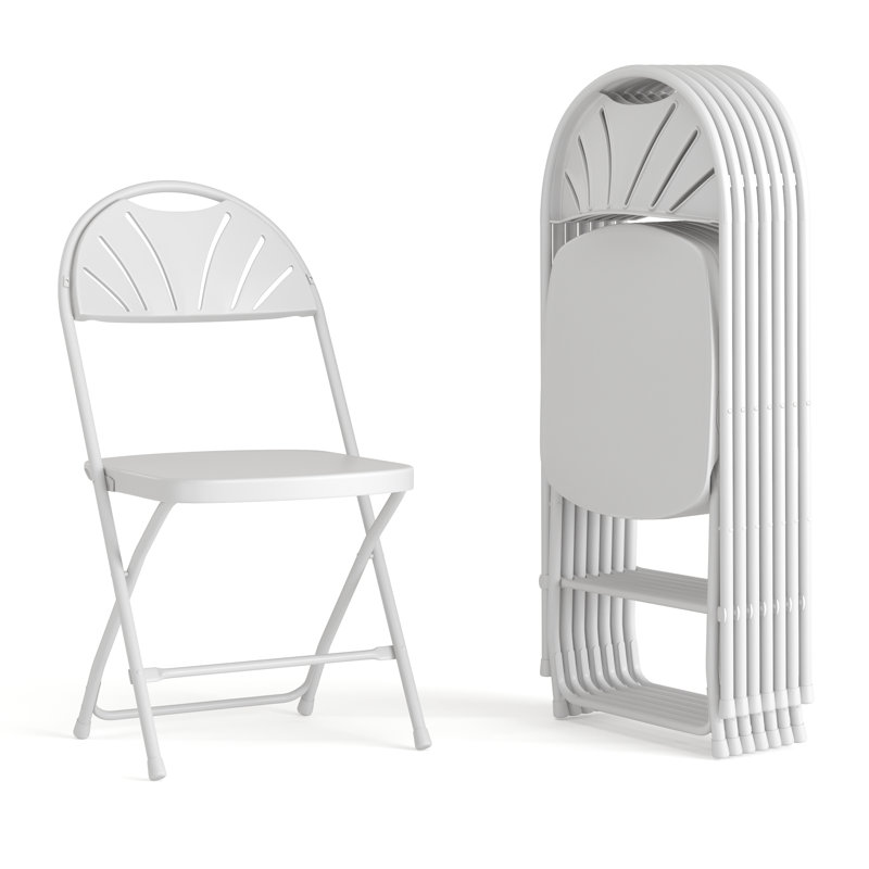 Joaquin Plastic Fan Back Folding Event Chairs with Carrying Handles, White
