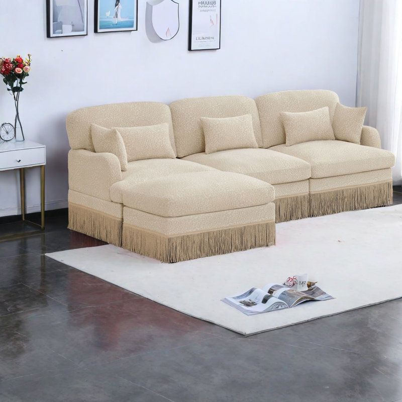 Canapé modulaire à glands profonds en chenille de 100 po pour la maison