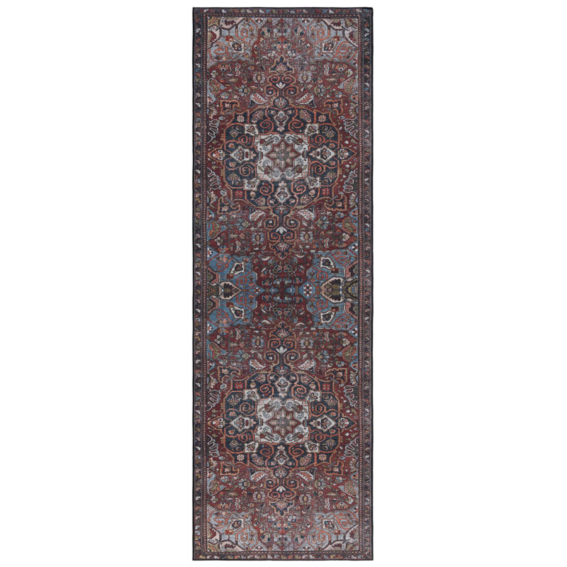 Ziebarth 138 M/W S/R Area Rug In Red / Blue, Runner 2'6" x 8'