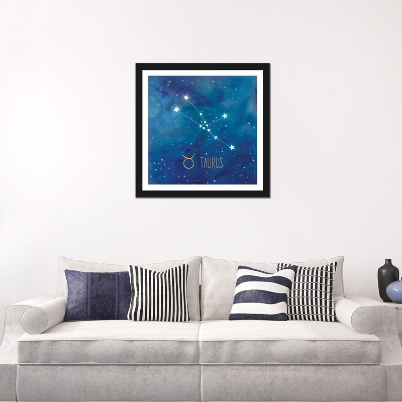 «Star Sign Taurus», impression sur toile, H 16 po x l 16 po x P 1 po, Papier d'art encadré noir, Blanc
