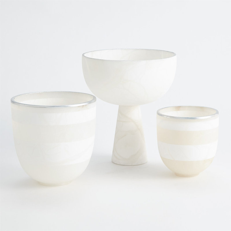 Striped Alabaster Bowl, 7.75" H x 8" W x 8" D
