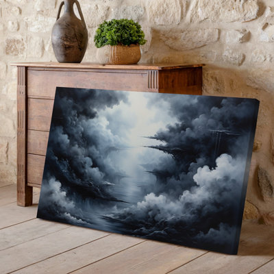 Toile, scène dramatique monochrome avec nuages tourbillonnants aux nuances variées, art mural noir gris et blanc doux