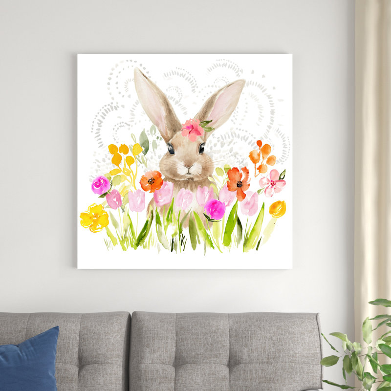 Fleurs d'avril et lapin I, H 36 po x l 36 po