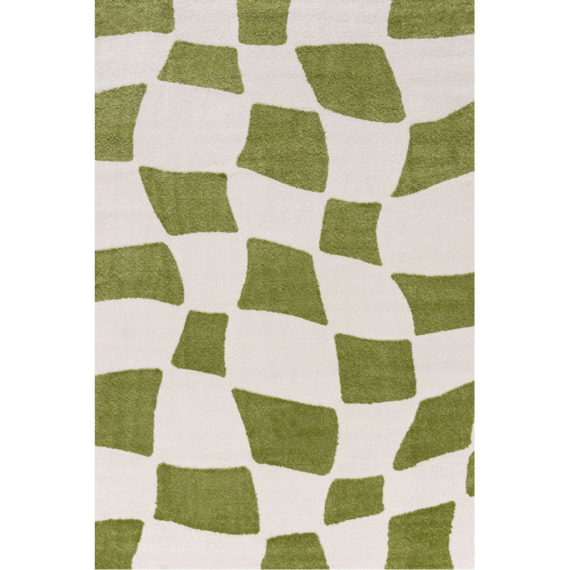 Joli Chequered Area Rug Soft Dense Pile for Living Rooms and Bedrooms, Green/White, Rectangle 120 x 170 cm