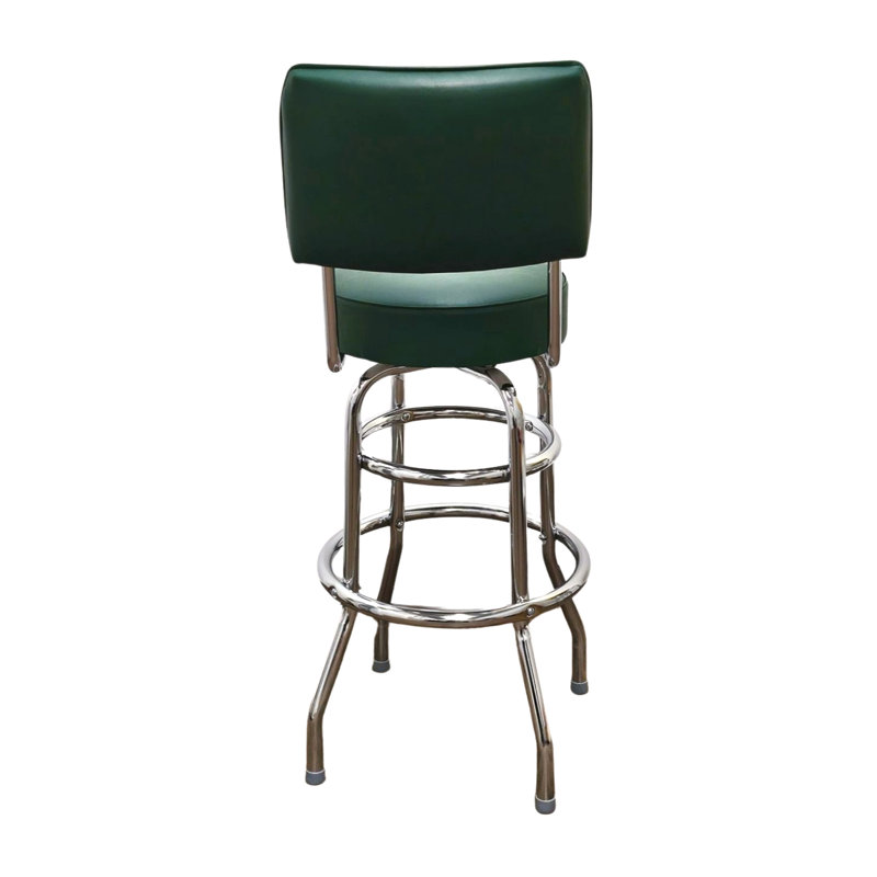 Green Leather 30'' Swivel Bar Stool with Metal Frame