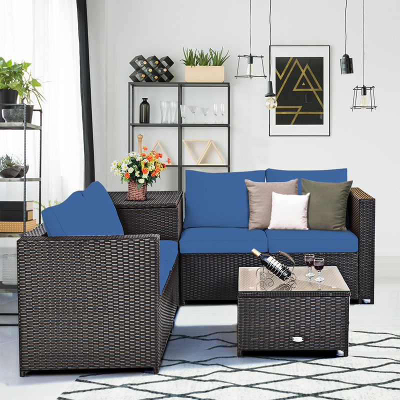 Garren 8 - Person Patio Conversation Set with Cushions, Navy