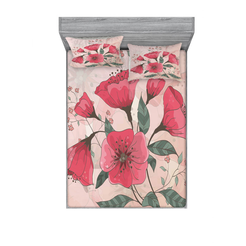 Ensemble de draps à motif floral, Ensemble de draps pour lit double avec un drap-hou