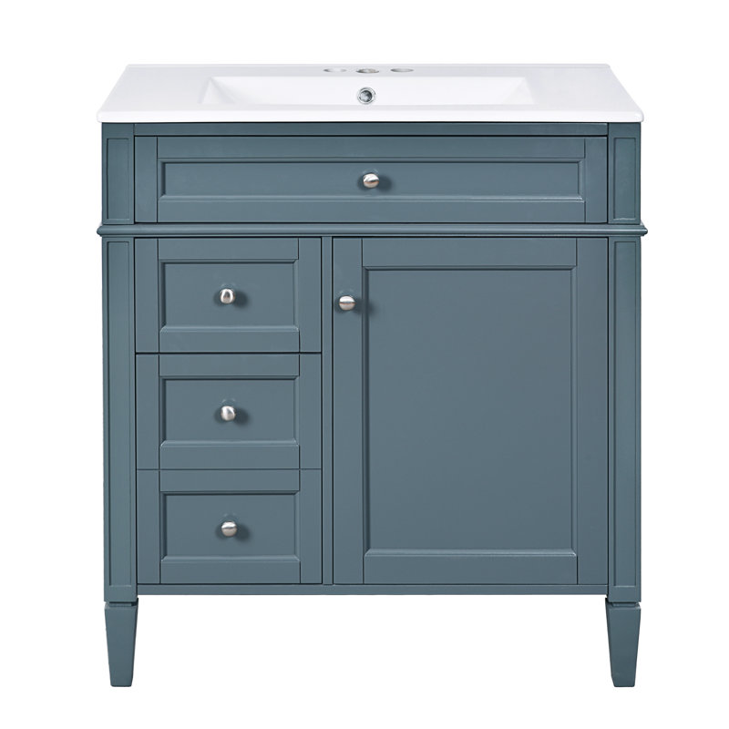 Meuble-lavabo 30 po avec comptoir simple, 2 tiroirs de rangement et tiroir coulissant, Bleu