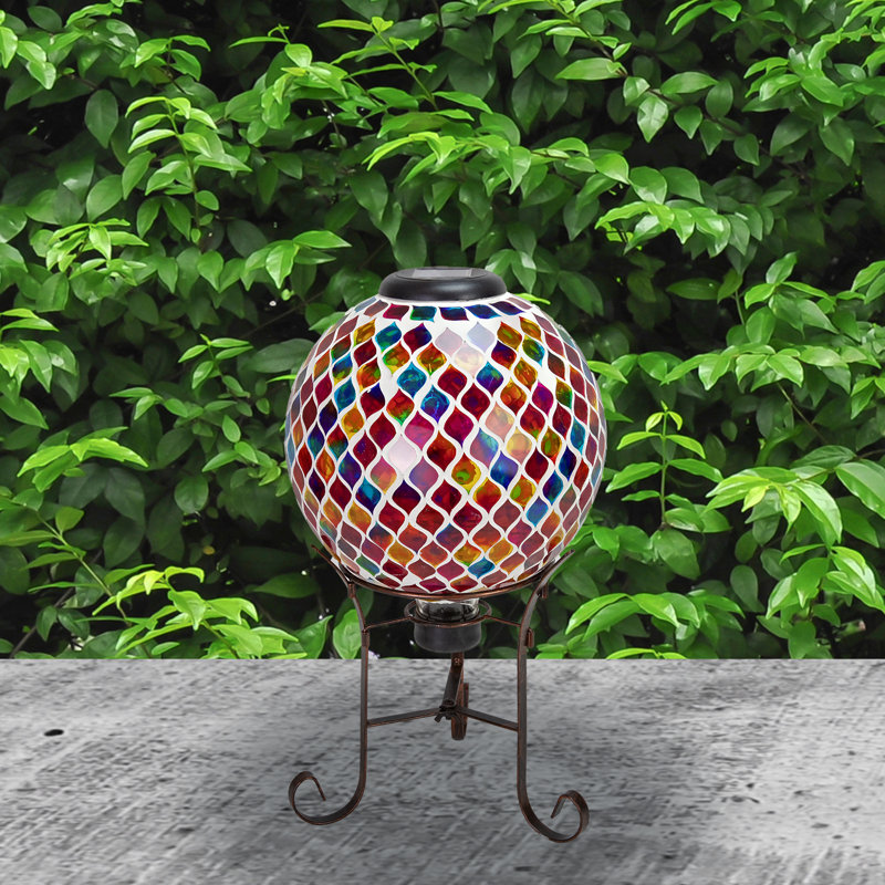 Globe terrestre extérieur en verre mosaïque 10 "avec fleurs solaires Vas Blue Cool Blossoms, Summer Trellis, Simple