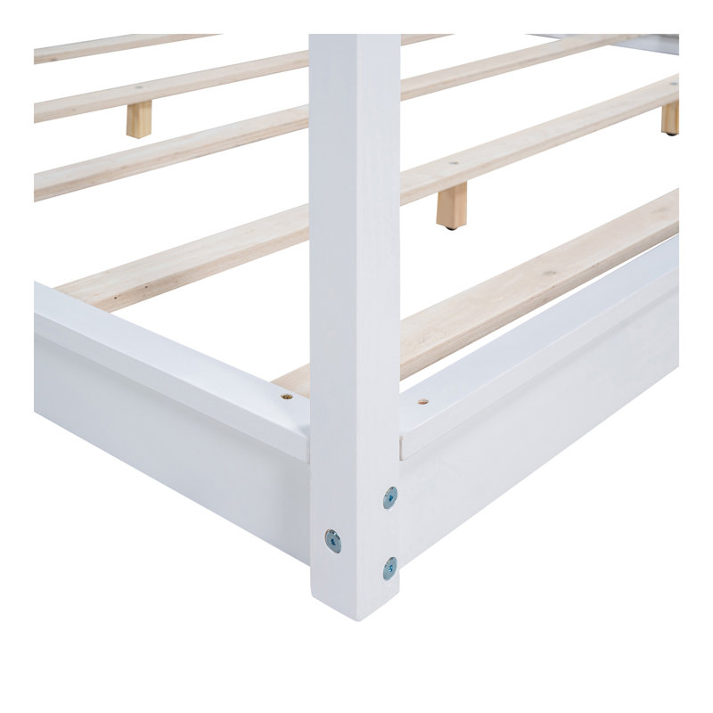 Très grand lit plateforme à baldaquin avec pieds de support, blanc