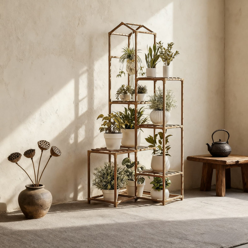 Support de plante d'angle à 10 niveaux pour plantes d'intérieur, support de tablette en forme de toit peu encombrant avec dispositif de suspension, assemblage robuste sans outils pouvant supporter jusqu'à 180 lb