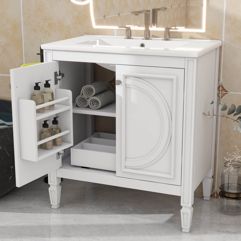 Meuble-lavabo simple 30 "avec lavabo et deux portes avec tablette, Blanc