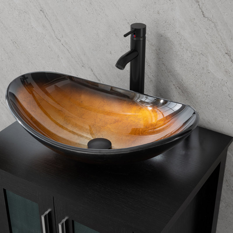 21" Stained Glass Bathroom Vessel Sink, Brown