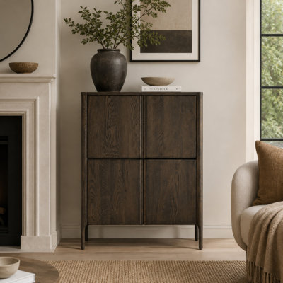 Orso Accent Cabinet with 4 Doors and Interior Shelves, Brown Wood 52 Inch